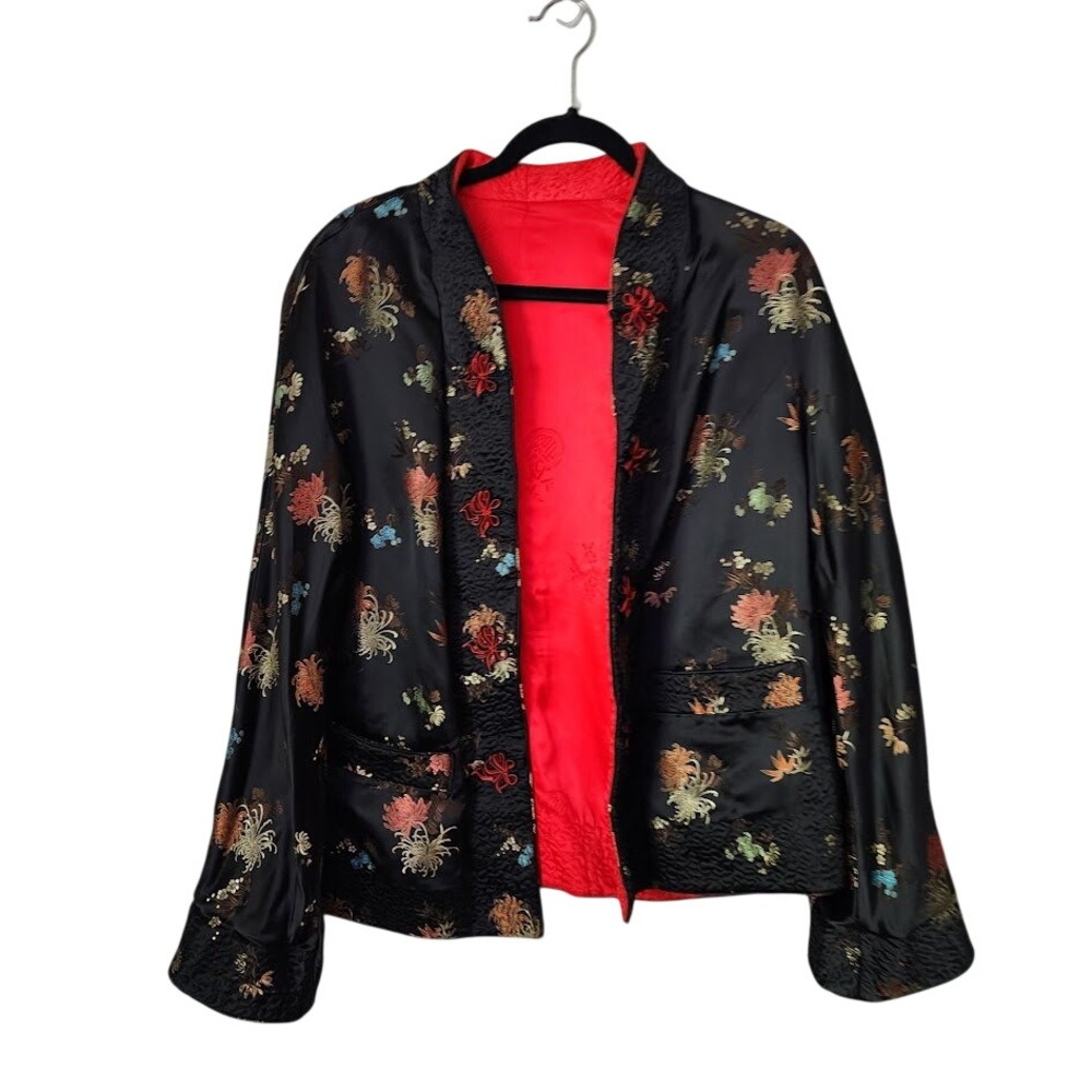 Vintage Reversible Silk Feel Brocade Jacket Frog Closure‎ Size 44 - Picture 2 of 13
